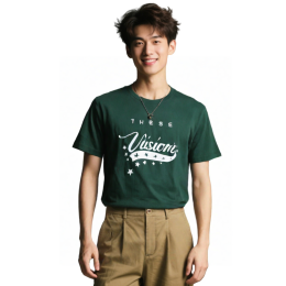 【Custom Dark Green Star Print Short-Sleeve T-Shirt】|Dark green base color|Crew neck design|Short-sleeve cut|Front white lettering and star pattern print|T-Shirt Company T1198 【Custom Dark Green Star Print Short-Sleeve T-Shirt】|Dark green base color|Crew neck design|Short-sleeve cut|Front white lettering and star pattern print|T-Shirt Company T1198